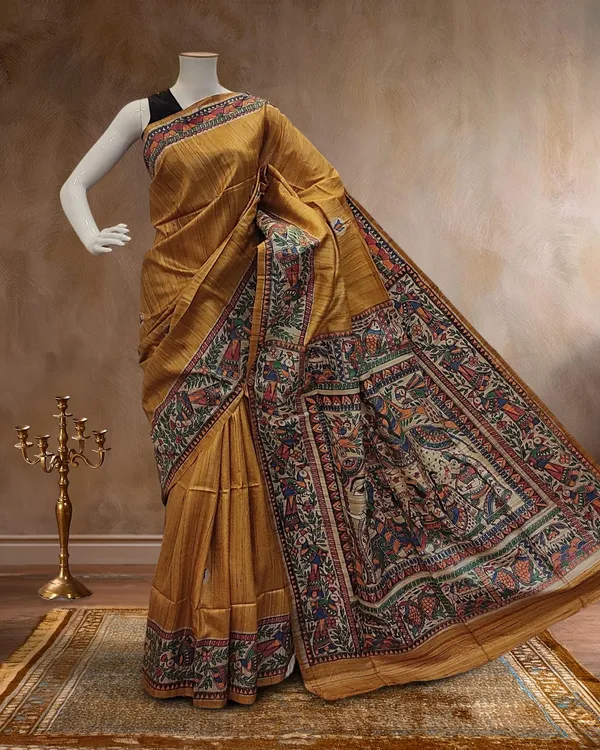 Madhubani_Silkmark_Gicha_Tussar_Silk_Mustard_Yellow_Saree