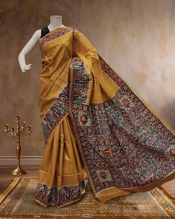 Madhubani_Silkmark_Gicha_Tussar_Silk_Warm_Yellow_Saree