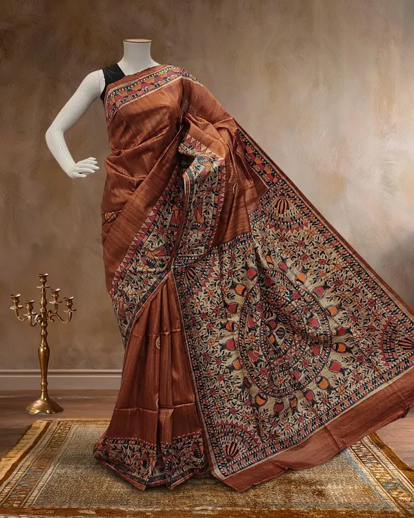 Madhubani_Silkmark_Gicha_Tussar_Silk_Rich_Brown_Saree
