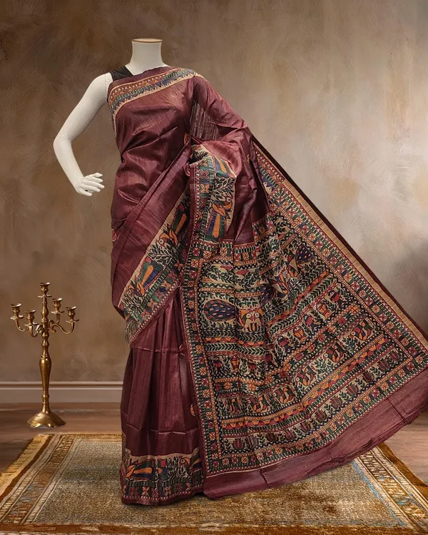 Madhubani_Silkmark_Gicha_Tussar_Silk_Earthy_Brown_Saree