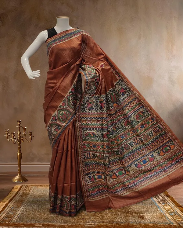 Madhubani_Silkmark_Gicha_Tussar_Silk_Woody_Brown_Saree