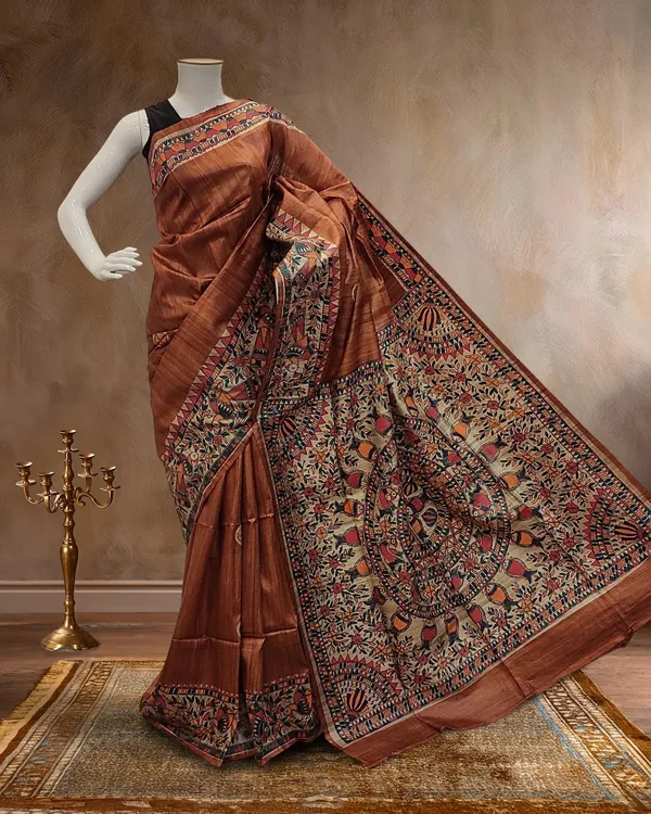 Madhubani_Silkmark_Gicha_Tussar_Silk_Rustic_Brown_Saree