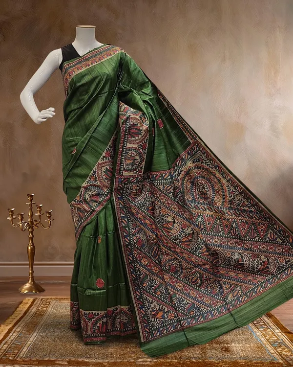 Madhubani_Silkmark_Gicha_Tussar_Silk_Jade_Green_Saree