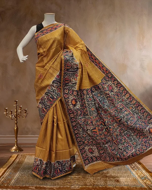 Madhubani_Silkmark_Gicha_Tussar_Silk_Radiant_Yellow_Saree