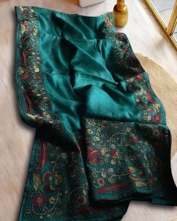 Silkmark_Certified_Organic_Pure_Tussar_Cutwork_Bottle_Green_Saree