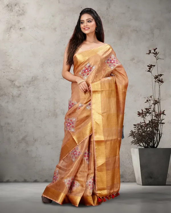 Shiromani_Tissue_Linen_Golden_Brown_Embroidered_Saree