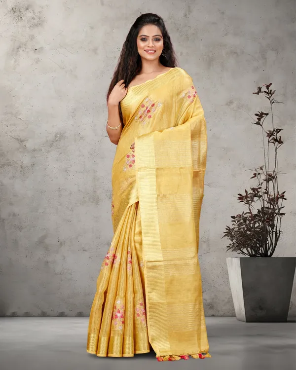 Shiromani_Tissue_Linen_Golden_Yellow_Embroidered_Saree