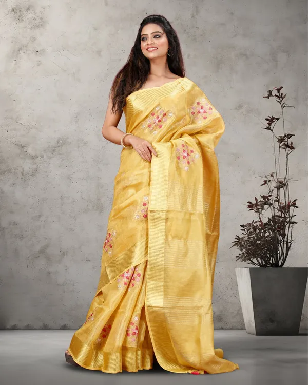 Shiromani_Tissue_Linen_Golden_Yellow_Embroidered_Saree