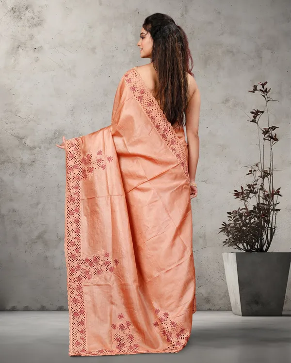 Silkmark_Certified_Pure_Tussar_Cutwork_Warm_Brown_Saree