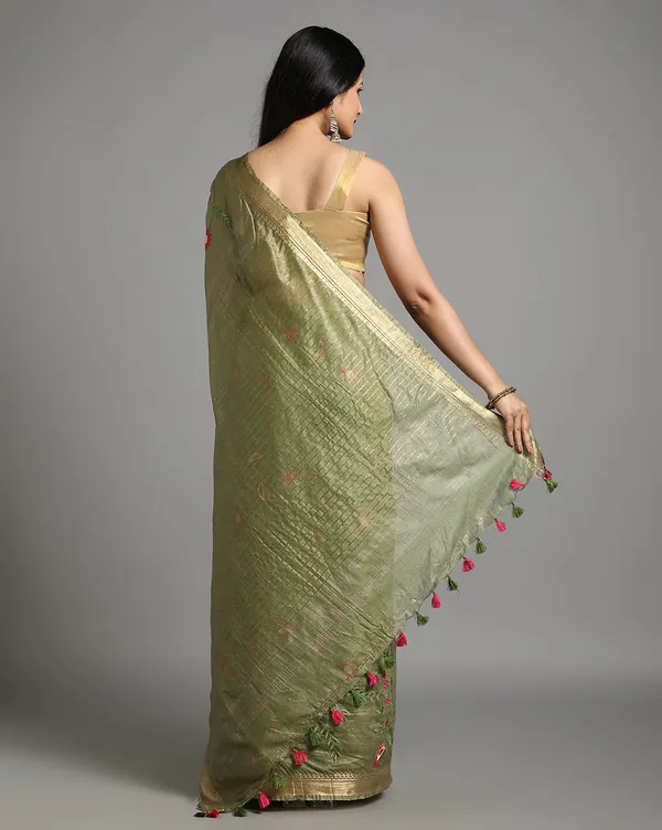 Ethereal_Silk_Linen_Embroidered_Olive_Green_Saree