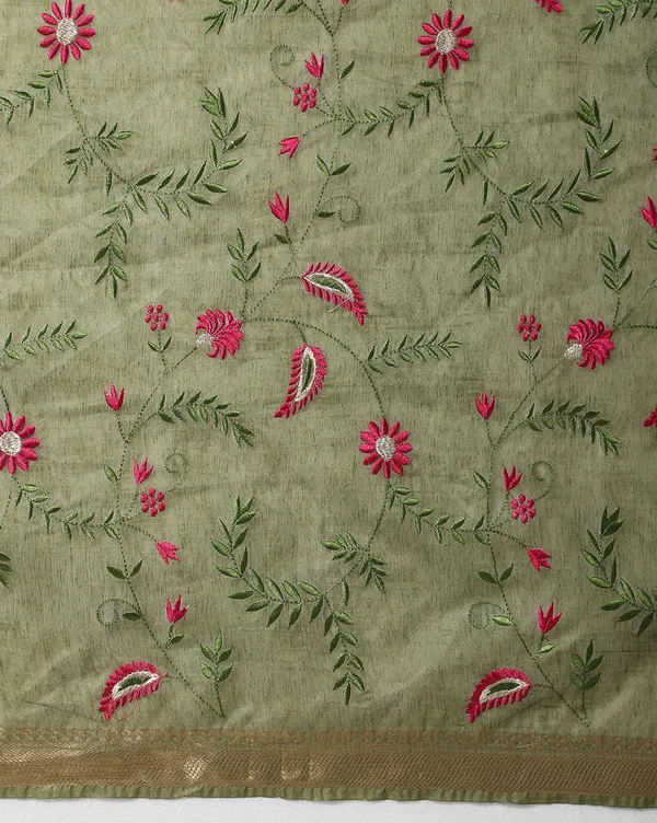 Ethereal_Silk_Linen_Embroidered_Olive_Green_Saree