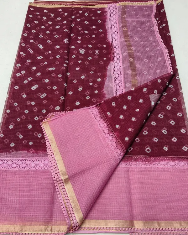 Dye_&_Drape_Kota_Cotton_Bandhej_Maroon_Saree
