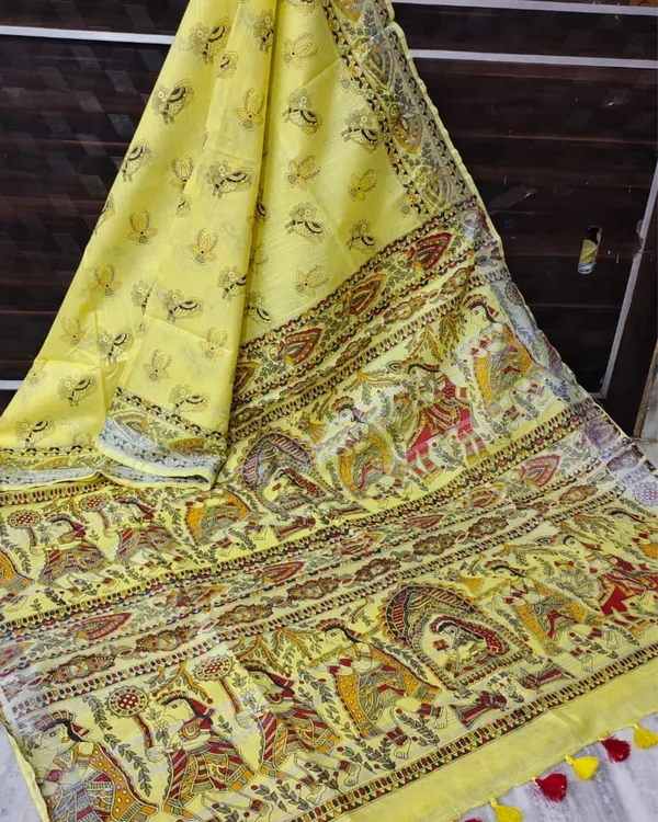 Madhubani_Slub_Linen_Bright_Yellow_Saree