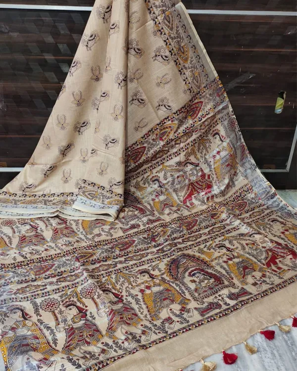 Madhubani_Slub_Linen_Soft_Beige_Saree