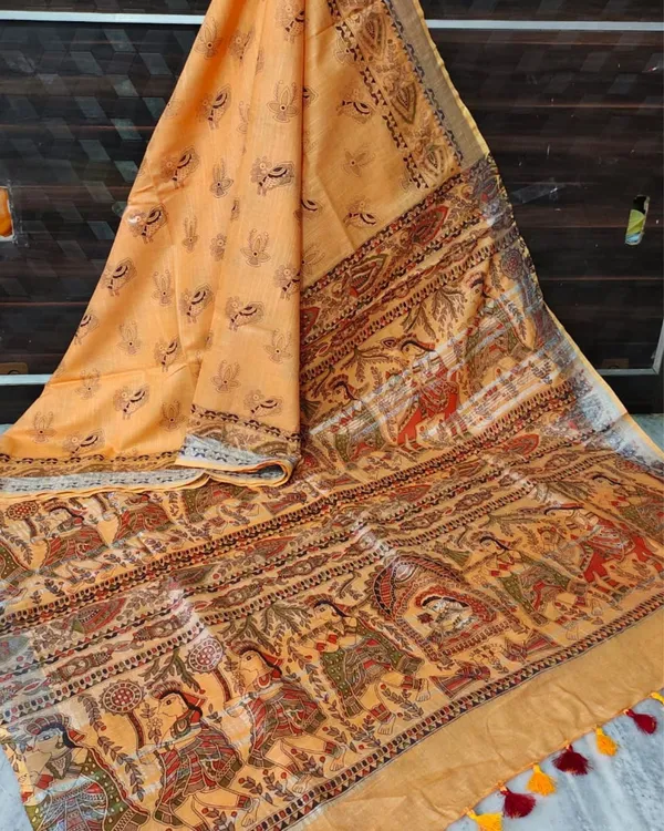 Madhubani_Slub_Linen_Warm_Mustard_Saree