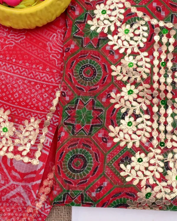 Glimmering_Kota_Doria_Gota_Patti_Red_&_Beige_Suit