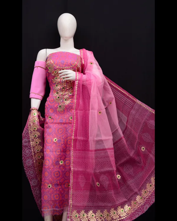 Glimmering_Kota_Doria_Dark_Pink_Gota_Patti_Suit