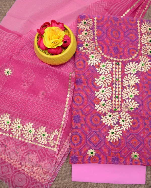 Glimmering_Kota_Doria_Dark_Pink_Gota_Patti_Suit