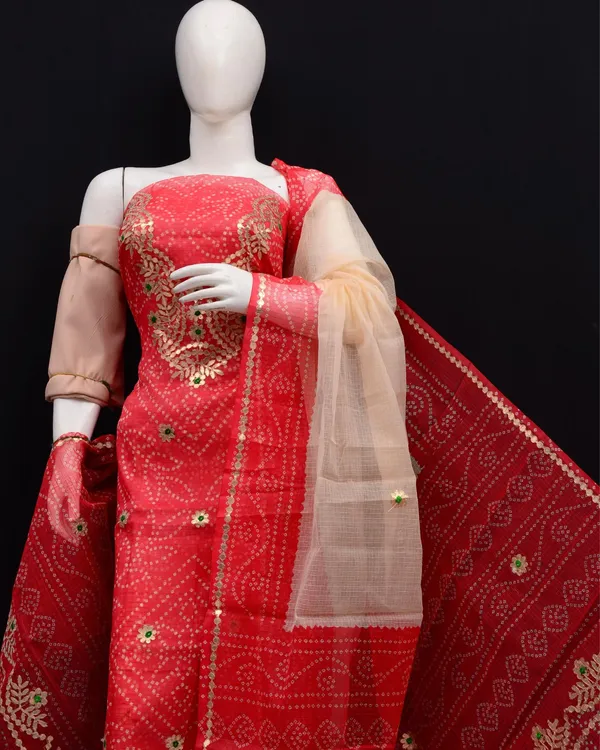 Glimmering_Kota_Doria_Red_Suit_(Top+Bottom+Dupatta)
