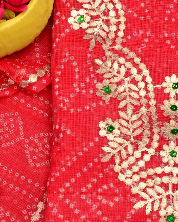 Glimmering_Kota_Doria_Red_Suit_(Top+Bottom+Dupatta)