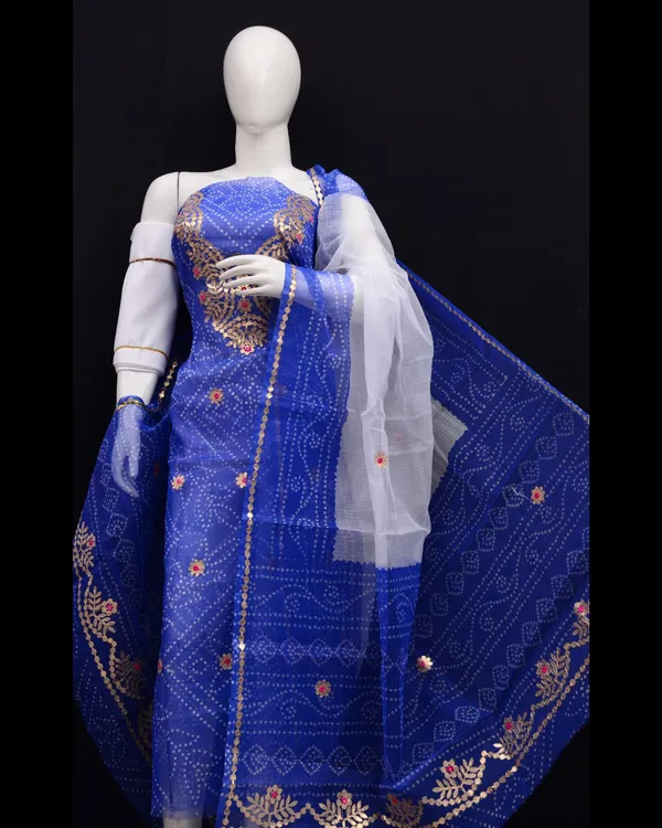 Glimmering_Kota_Doria_Suit_Dark_Blue_(Top+Bottom+Dupatta)
