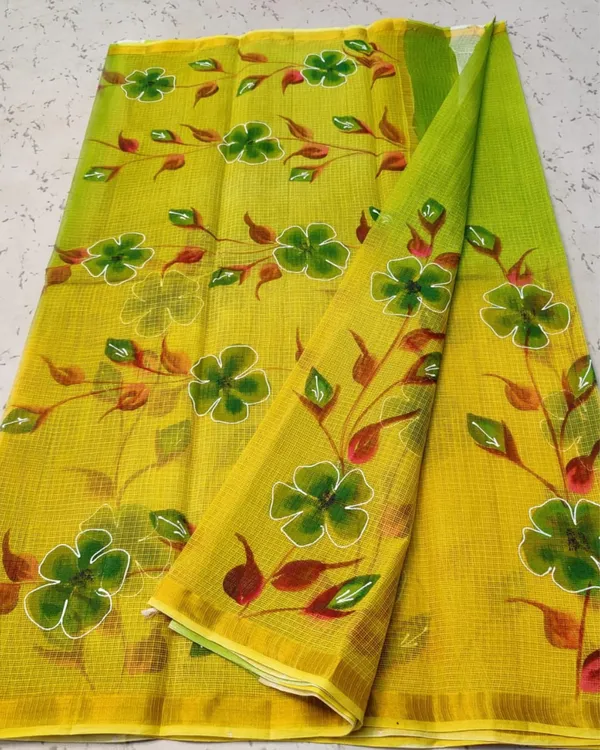 Qalamon_Ke_Nishan_Kota_Cotton_Yellow_Green_Saree