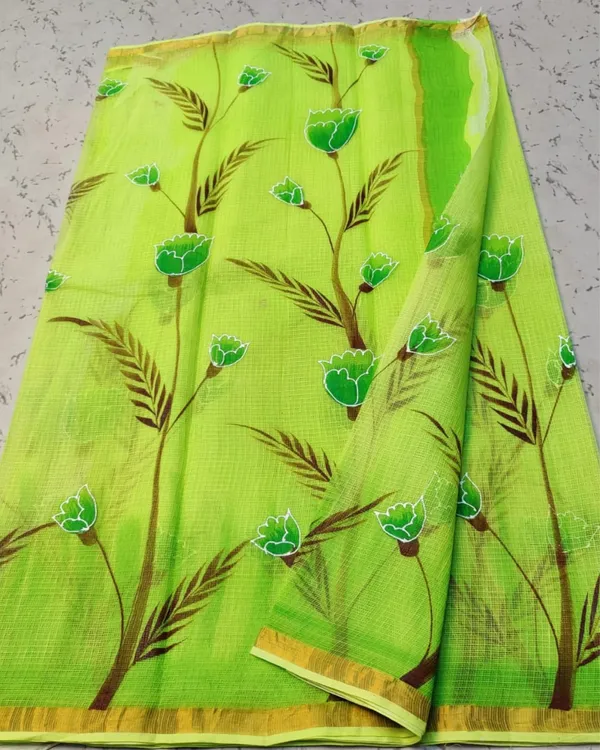 Qalamon_Ke_Nishan_Kota_Cotton_Vibrant_Green_Saree