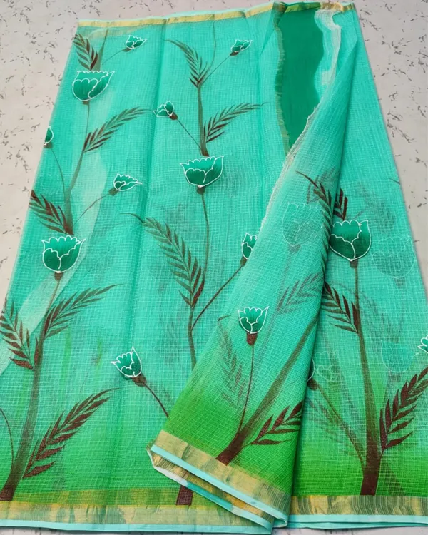 Qalamon_Ke_Nishan_Kota_Cotton_Sea_Green_Saree