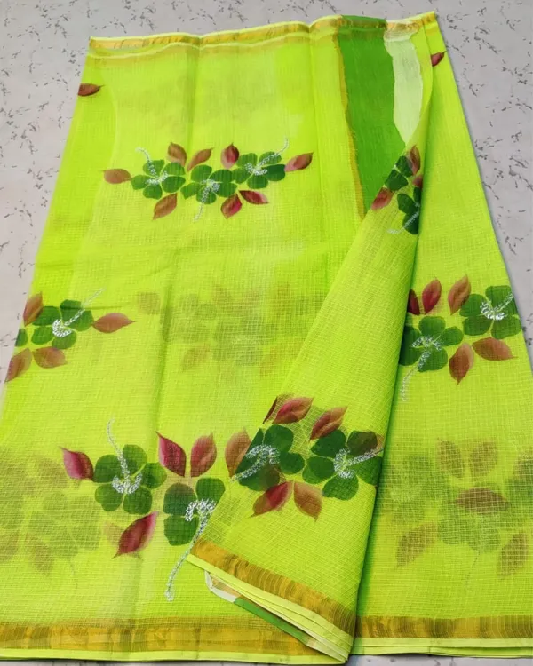 Qalamon_Ke_Nishan_Kota_Cotton_Lime_Green_Saree