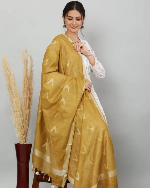 Dye_&_Drape_Pure_Cotton_Mustard_Ikkat_Dupatta