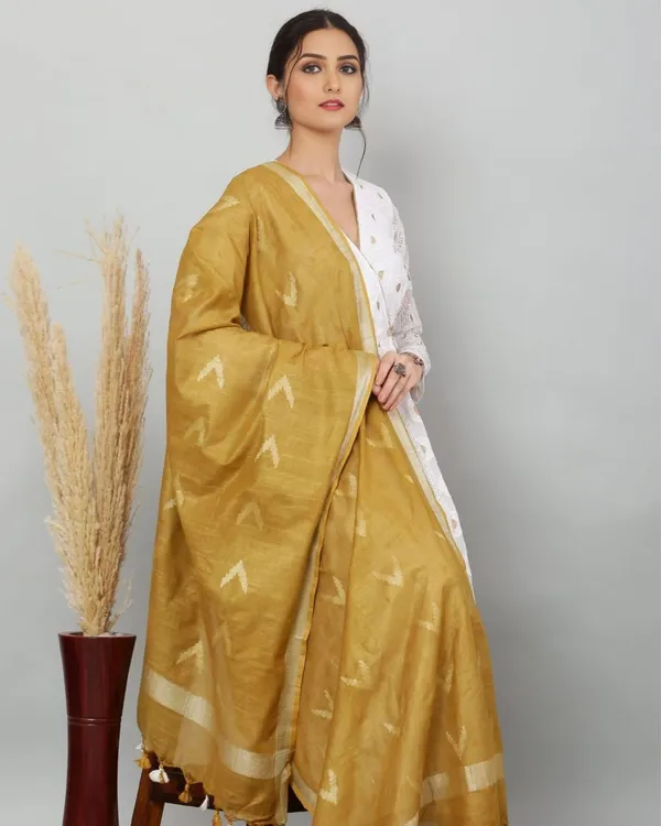 Dye_&_Drape_Pure_Cotton_Mustard_Ikkat_Dupatta