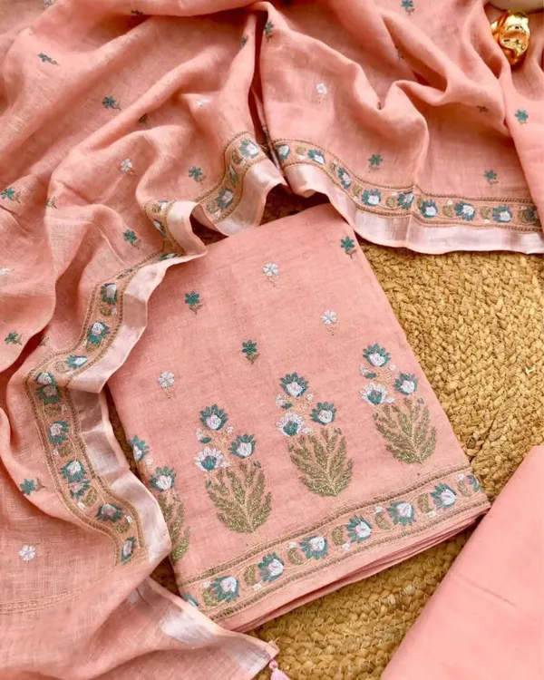 Gulmohar_Peach_Pure_Linen_Embroidered_Suit_Piece