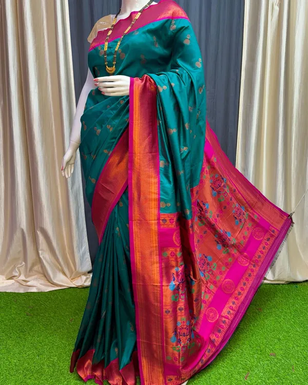 Marathi_Mood_Paithani_Silk_Meenakari_Buti_Rama_Green_Saree