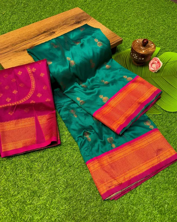 Marathi_Mood_Paithani_Silk_Meenakari_Buti_Rama_Green_Saree