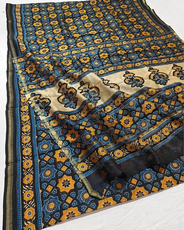 Lehrayein_Chanderi_Silk_Cool_Blue_Ajrakh_Printed_Saree