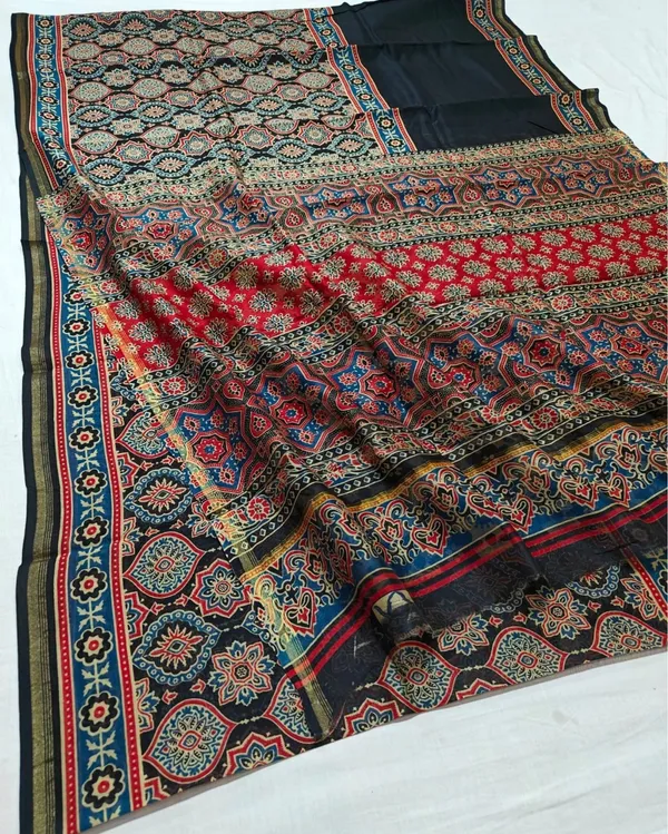 Lehrayein_Chanderi_Silk_Raven_Black_Ajrakh_Printed_Saree