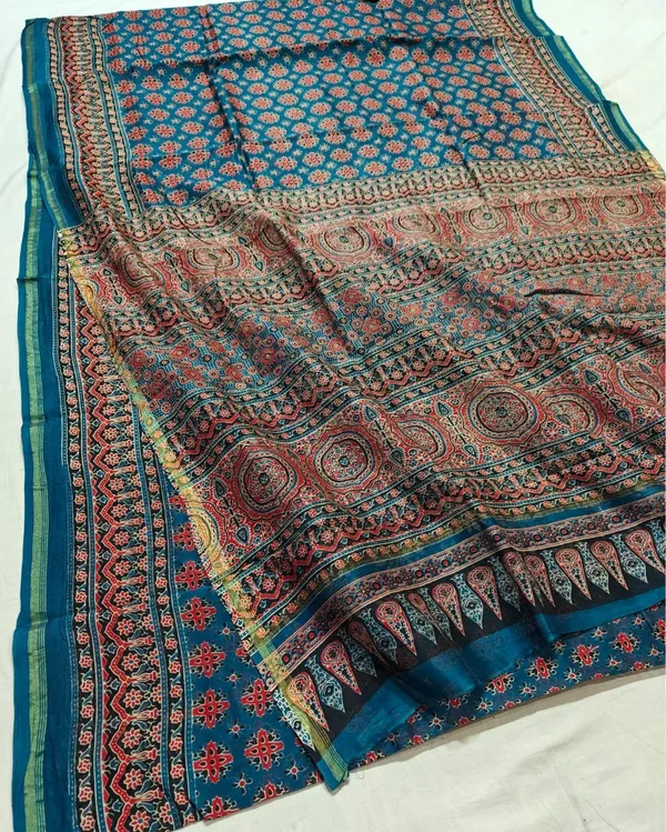 Lehrayein_Chanderi_Silk_Calm_Blue_Ajrakh_Printed_Saree