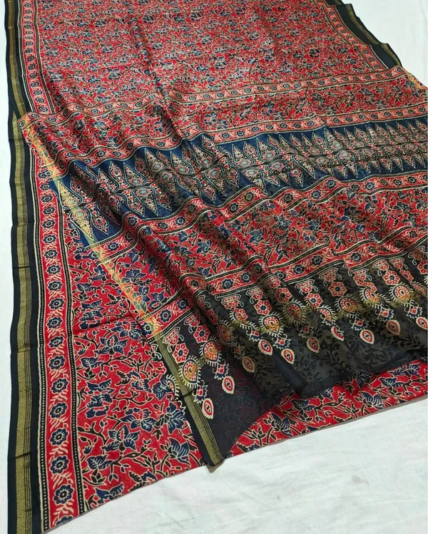Lehrayein_Chanderi_Silk_Hot_Red_Ajrakh_Printed_Saree