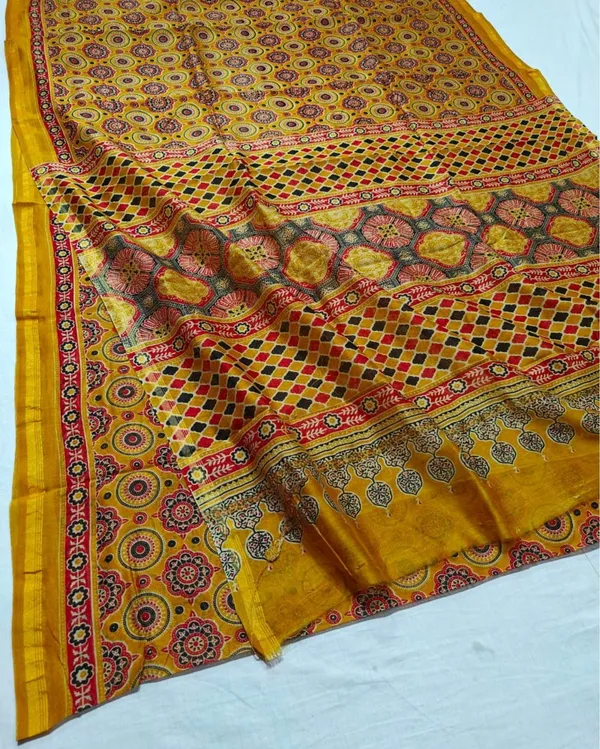Lehrayein_Chanderi_Silk_Warm_Yellow_Ajrakh_Printed_Saree