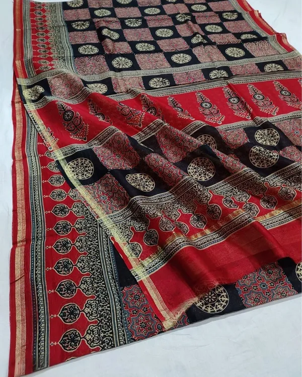 Lehrayein_Chanderi_Silk_Warm_Red_Ajrakh_Printed_Saree