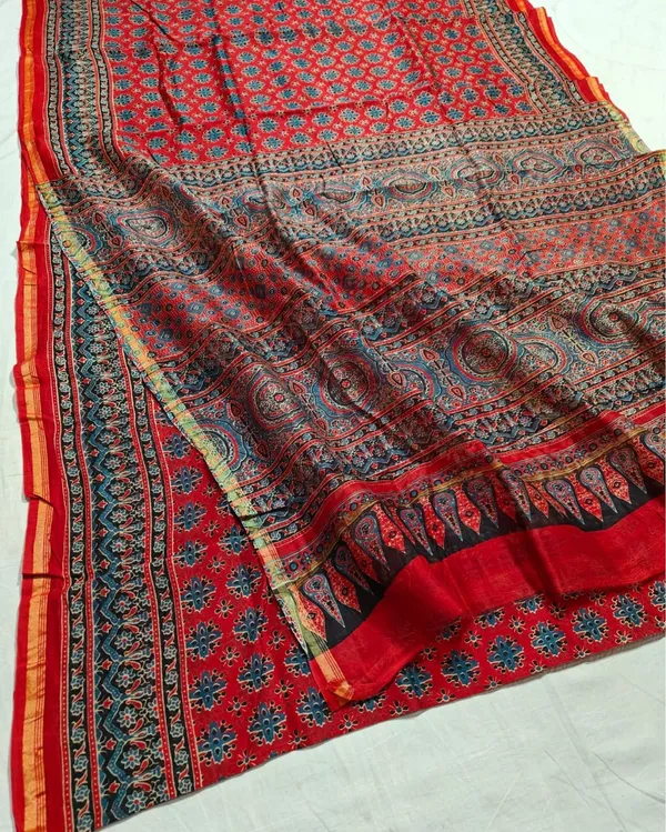 Lehrayein_Chanderi_Silk_Deep_Red_Ajrakh_Printed_Saree