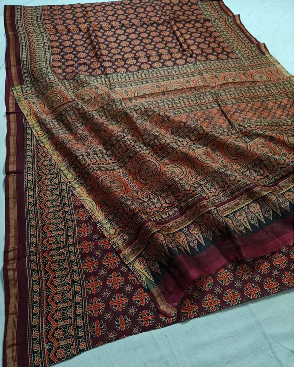 Lehrayein_Chanderi_Silk_Rich_Wine_Ajrakh_Printed_Saree