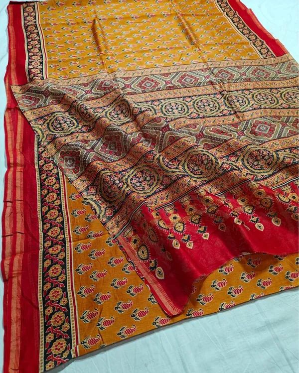 Lehrayein_Chanderi_Silk_Bright_Yellow_Ajrakh_Printed_Saree