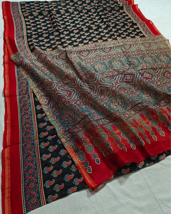 Lehrayein_Chanderi_Silk_Matte_Black_Ajrakh_Printed_Saree