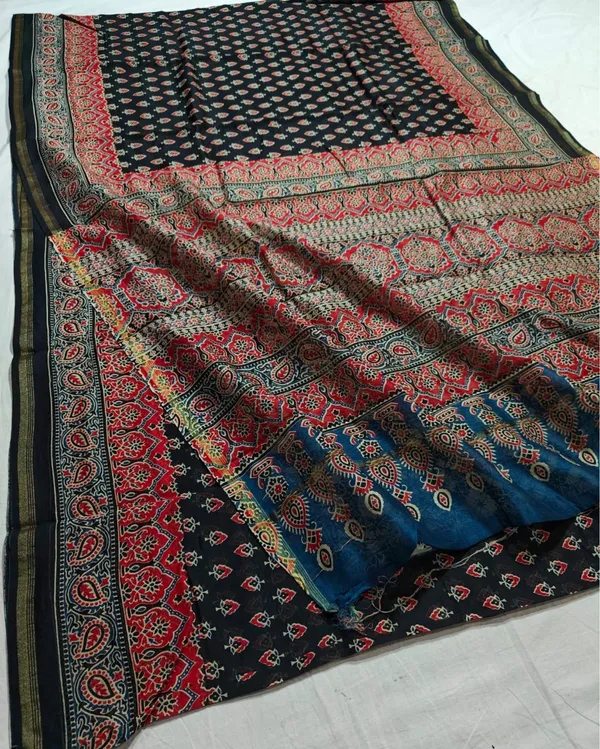 Lehrayein_Chanderi_Silk_Flat_Black_Ajrakh_Printed_Saree