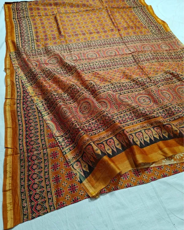 Lehrayein_Chanderi_Silk_Lemon_Yellow_Ajrakh_Printed_Saree