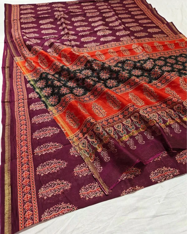 Lehrayein_Chanderi_Silk_Warm_Wine_Ajrakh_Printed_Saree