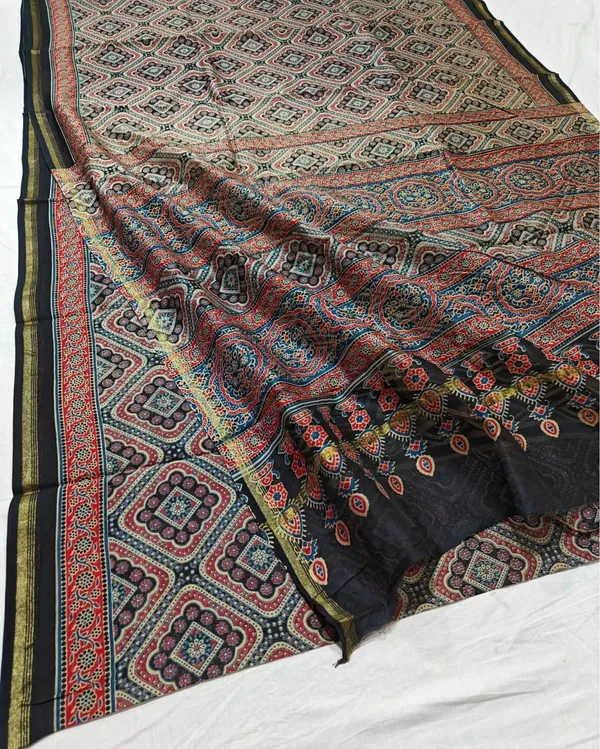 Lehrayein_Chanderi_Silk_Grim_Black_Ajrakh_Printed_Saree