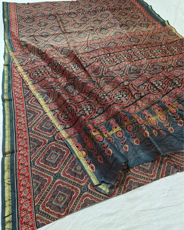 Lehrayein_Chanderi_Silk_Fun_Multicolor_Ajrakh_Printed_Saree