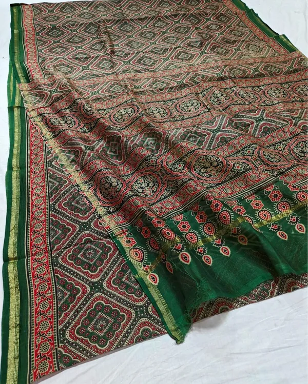 Lehrayein_Chanderi_Silk_Jade_Green_Ajrakh_Printed_Saree